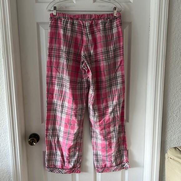 Victoria’s Secret Pajama Pants Woman’s Medium Pink Plaid Silver Metallic Pockets - Picture 2 of 8